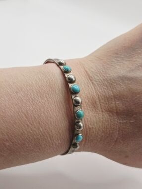 Vintage Zuni Snake Eye Turquoise Stacker Cuff Bracelet Sterling Silver